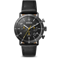 Hot Shinola Canfield Sport Chronograph Watch Black/Black Leather