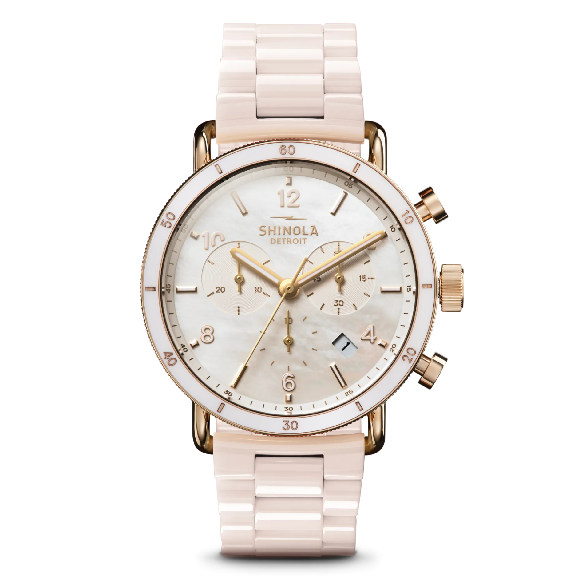 Sale Shinola Canfield Sport Chronograph Watch Pink Mother of Pearl