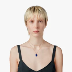 New Shinola Diamond Pave Lapis Pendant Necklace