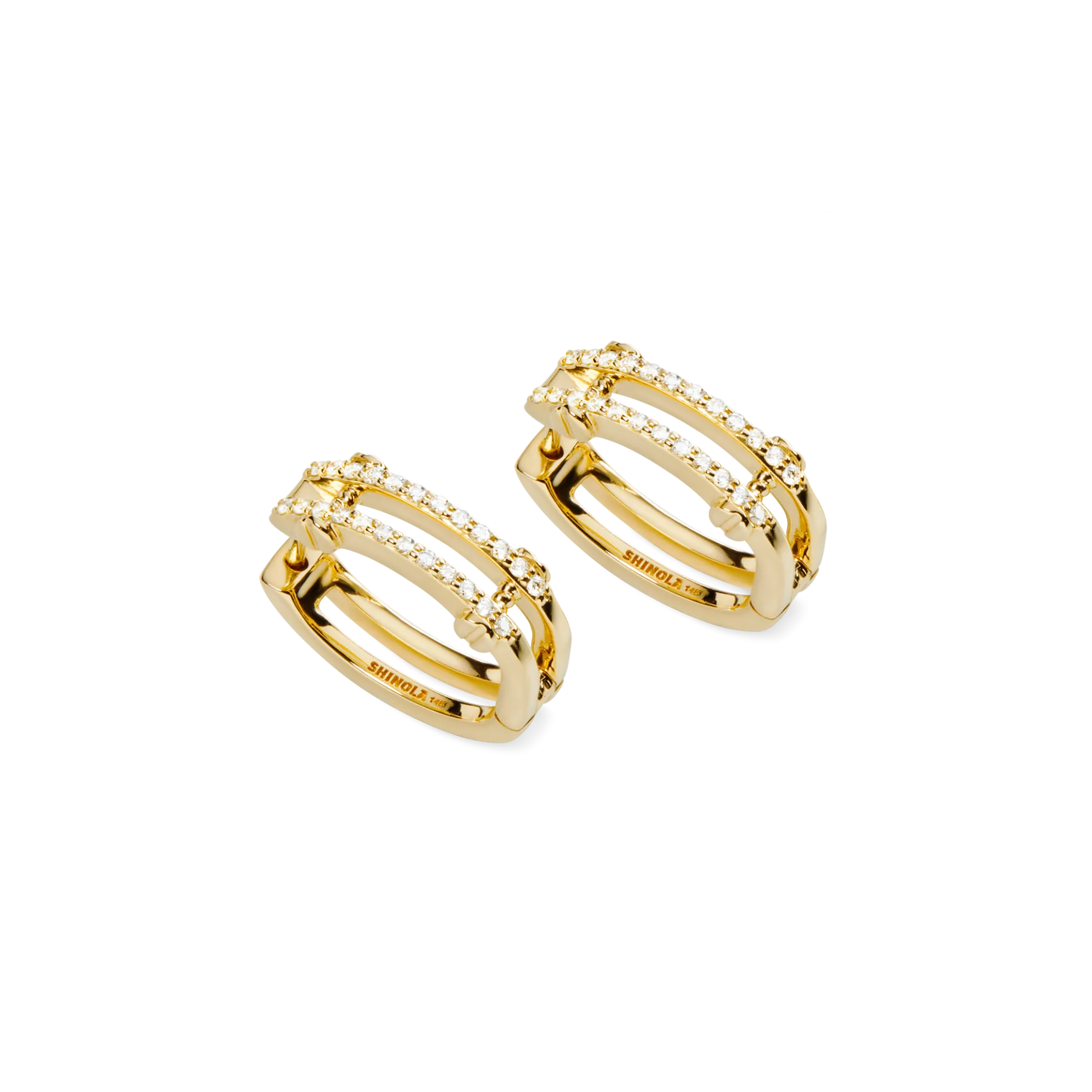 New Shinola Diamond Pave Rivet Double Row Hoop Earrings