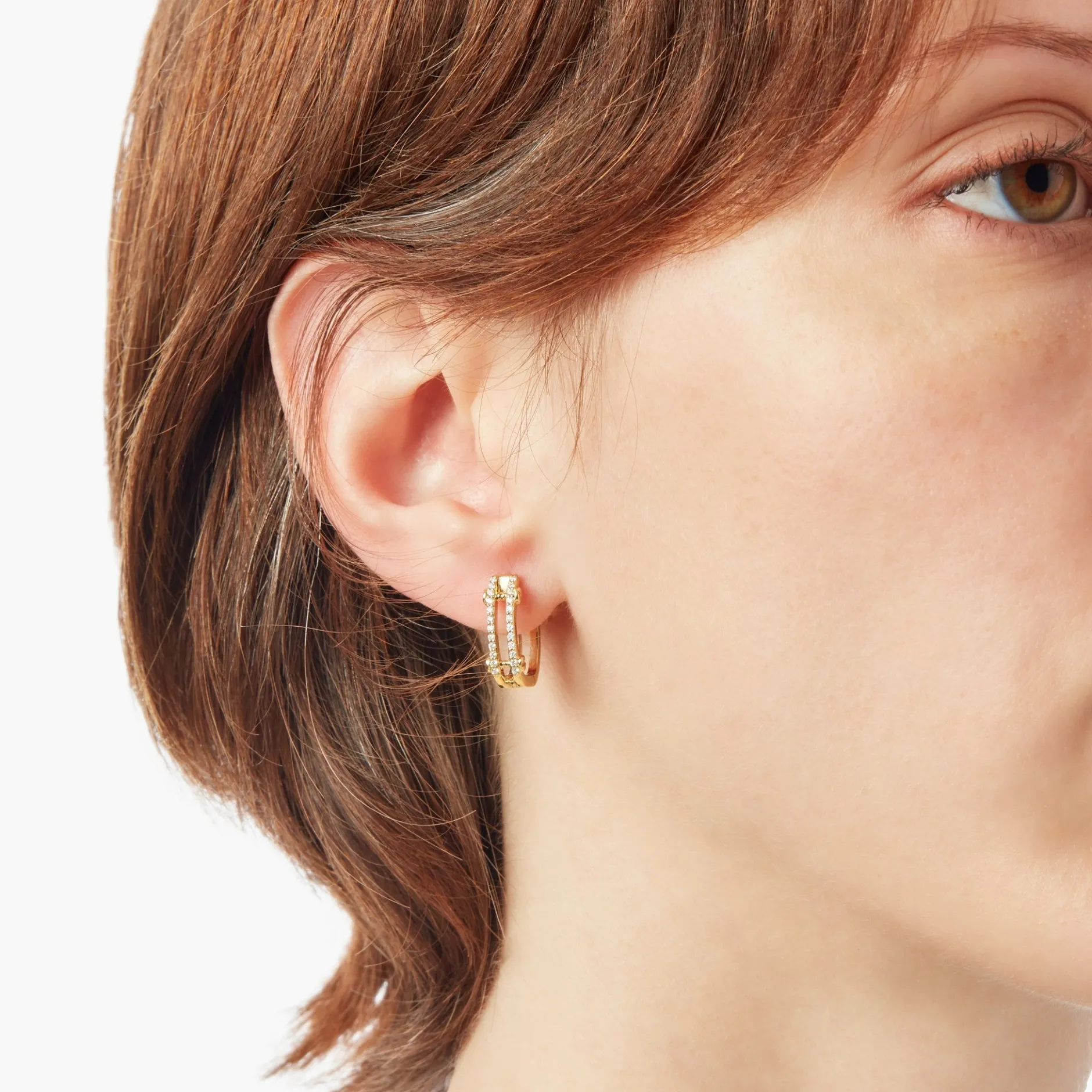 New Shinola Diamond Pave Rivet Double Row Hoop Earrings