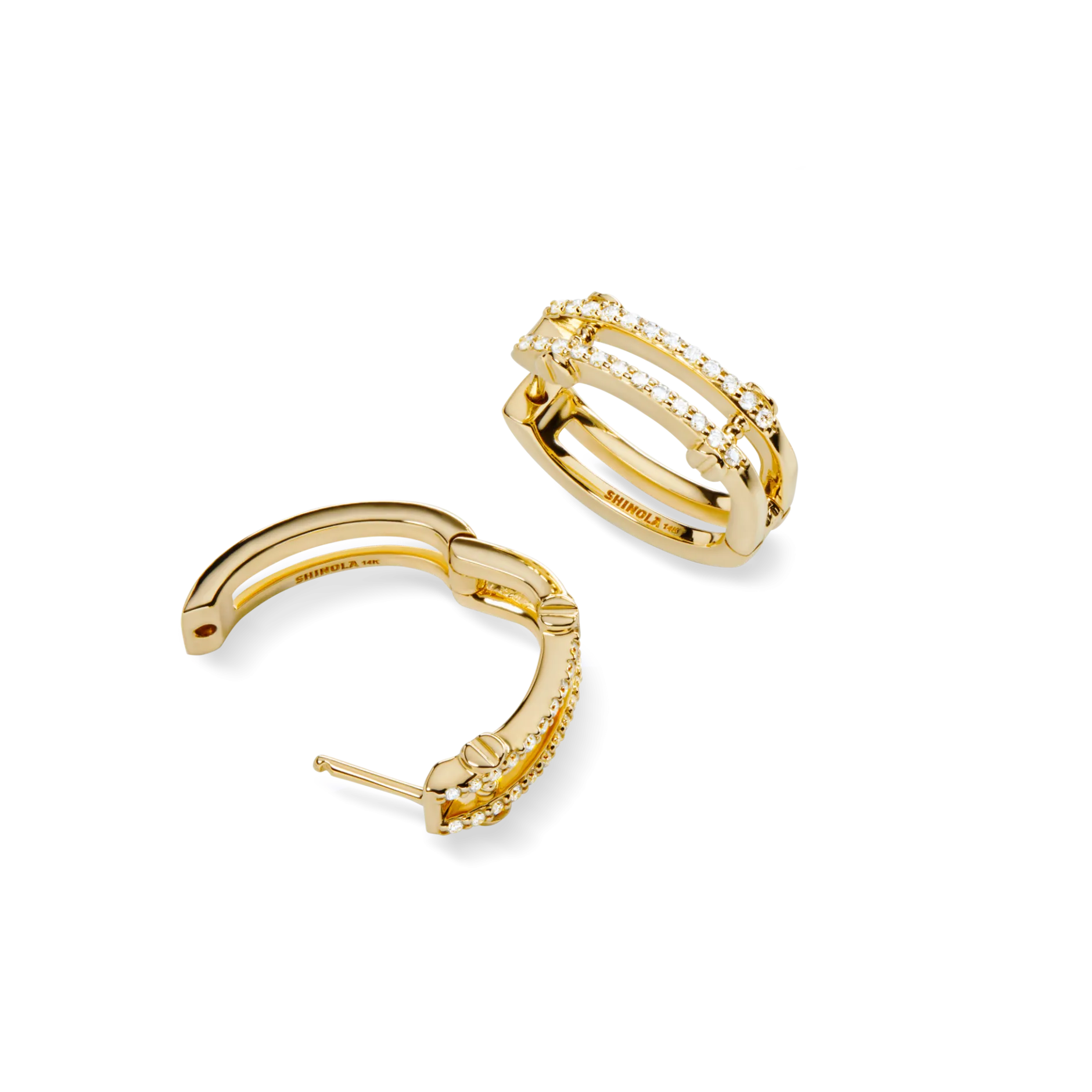 New Shinola Diamond Pave Rivet Double Row Hoop Earrings