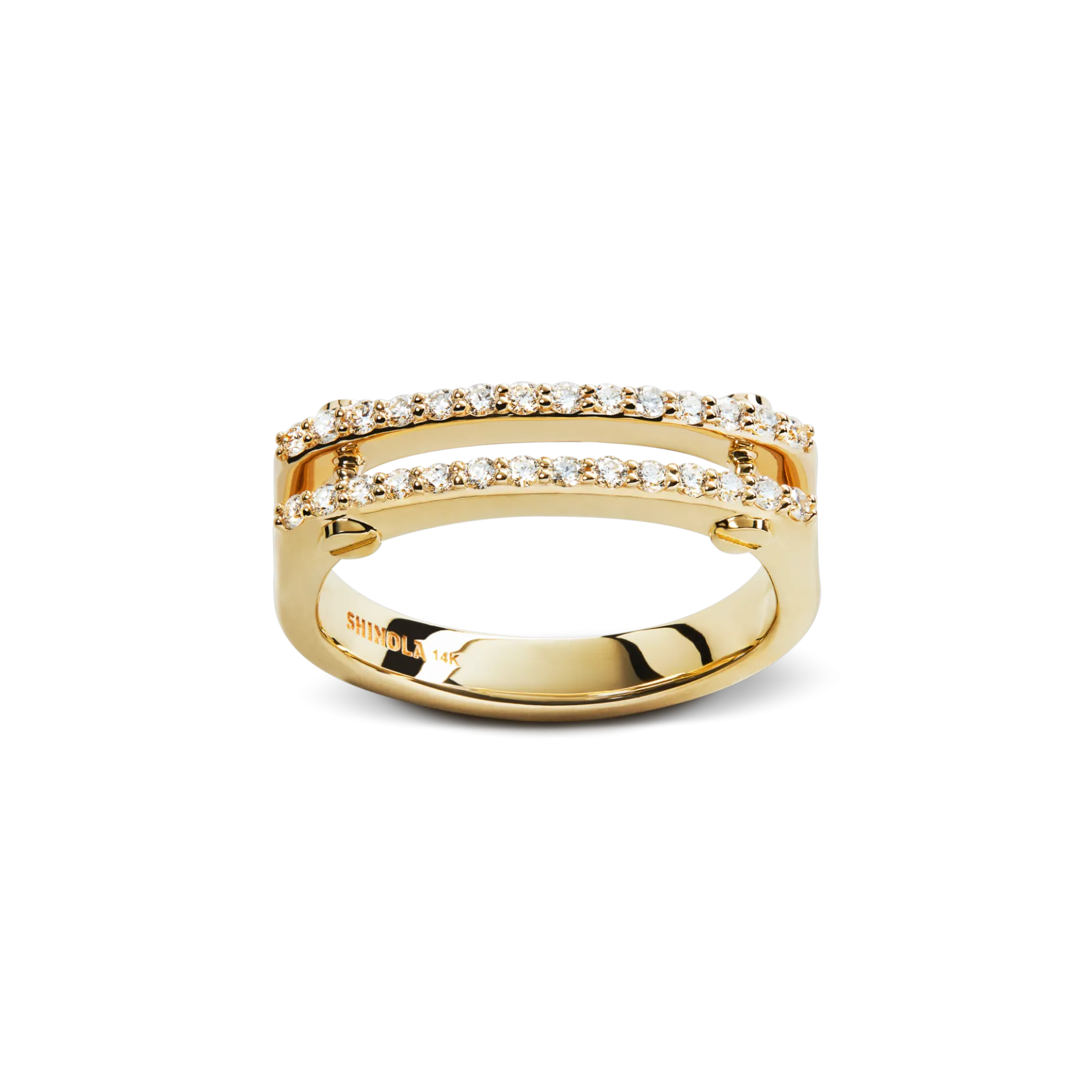 New Shinola Diamond Pave Rivet Double Row Ring