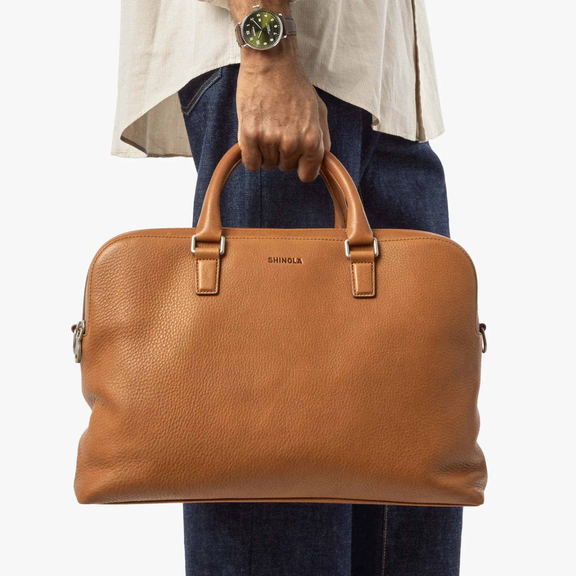Clearance Shinola Double Zip Briefcase Tan