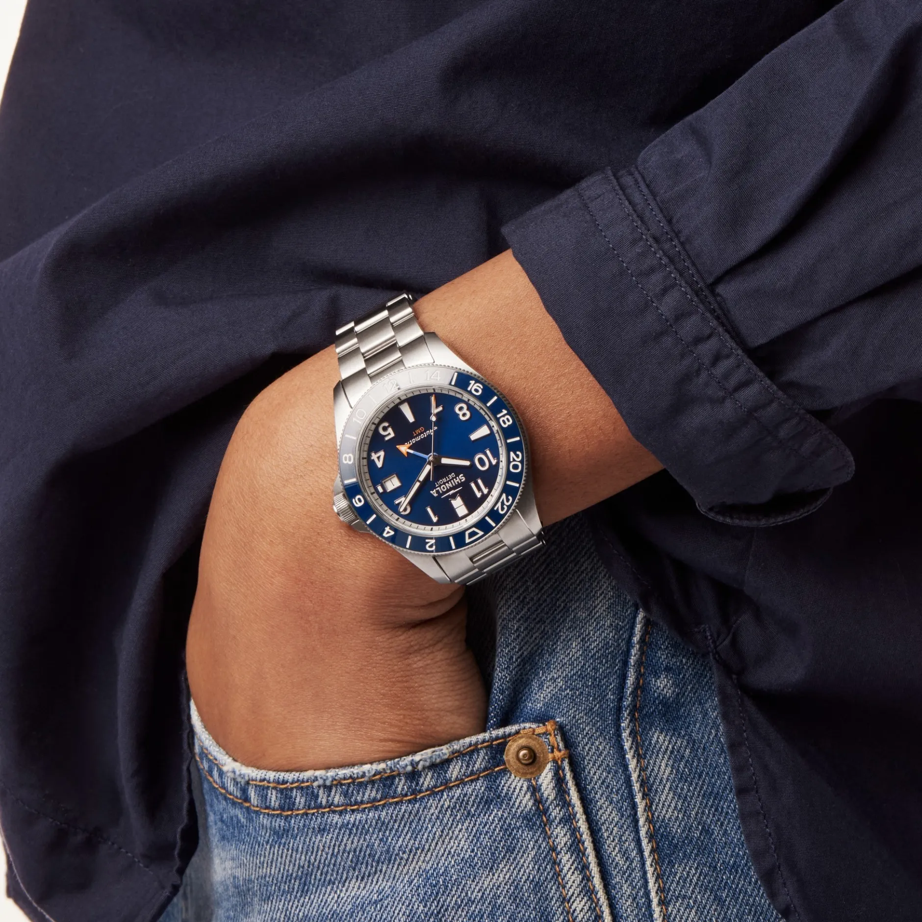 Outlet Shinola Monster GMT Automatic Watch Navy