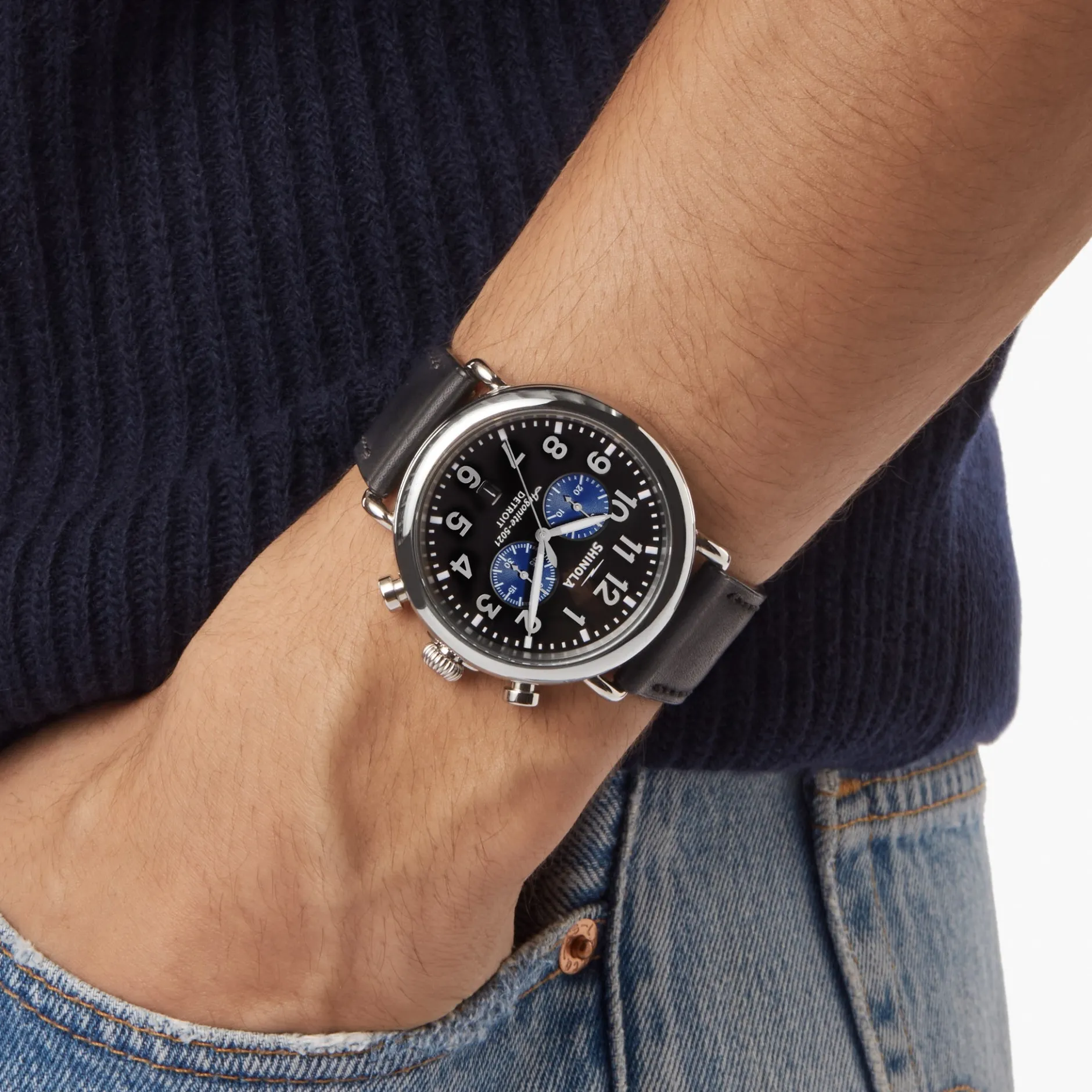 Hot Shinola Runwell Chronograph Watch Glossy Black