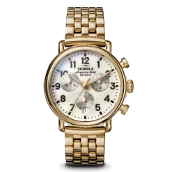 Shinola Runwell Chronograph Watch Mother of Pearl/Gold