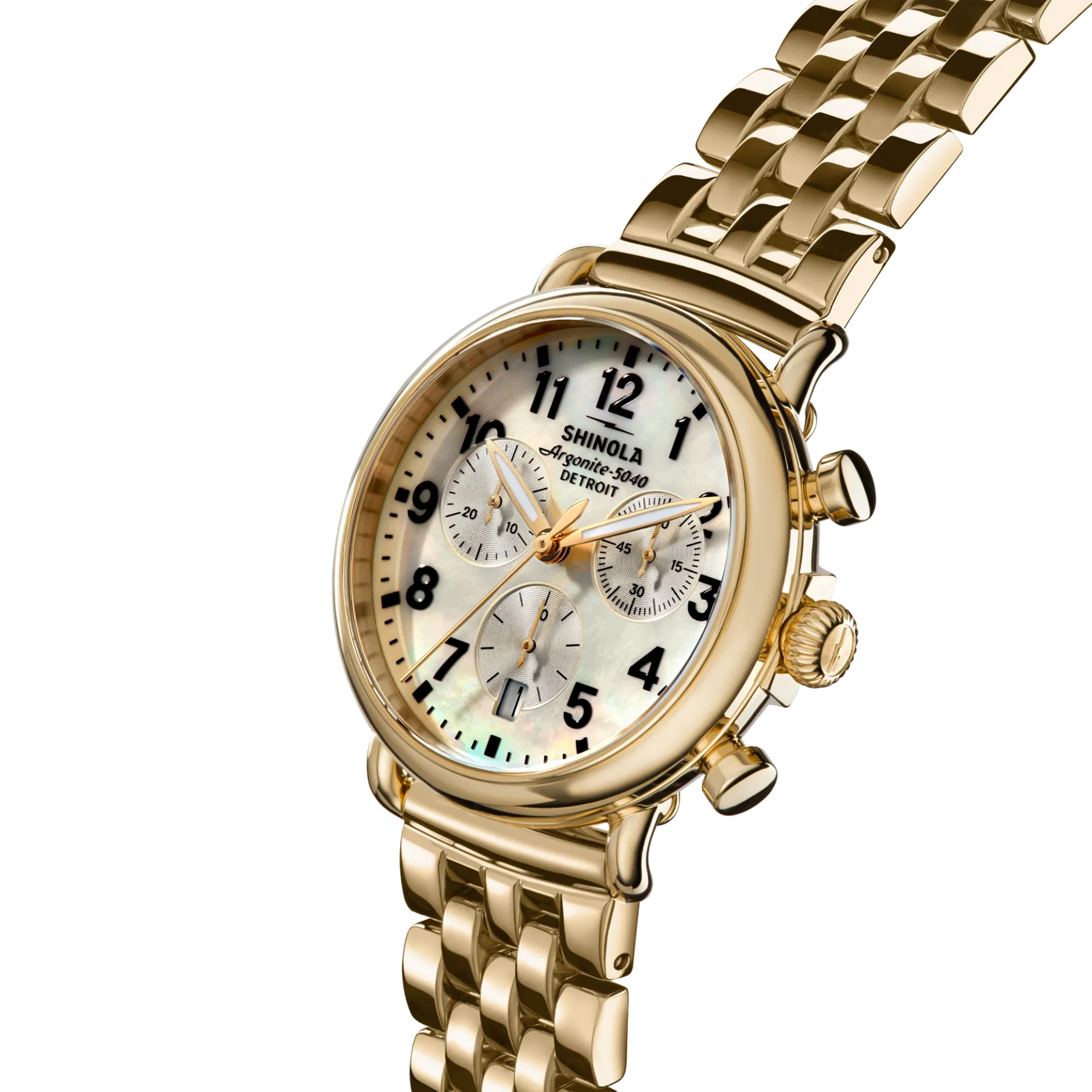 Shinola Runwell Chronograph Watch Mother of Pearl/Gold