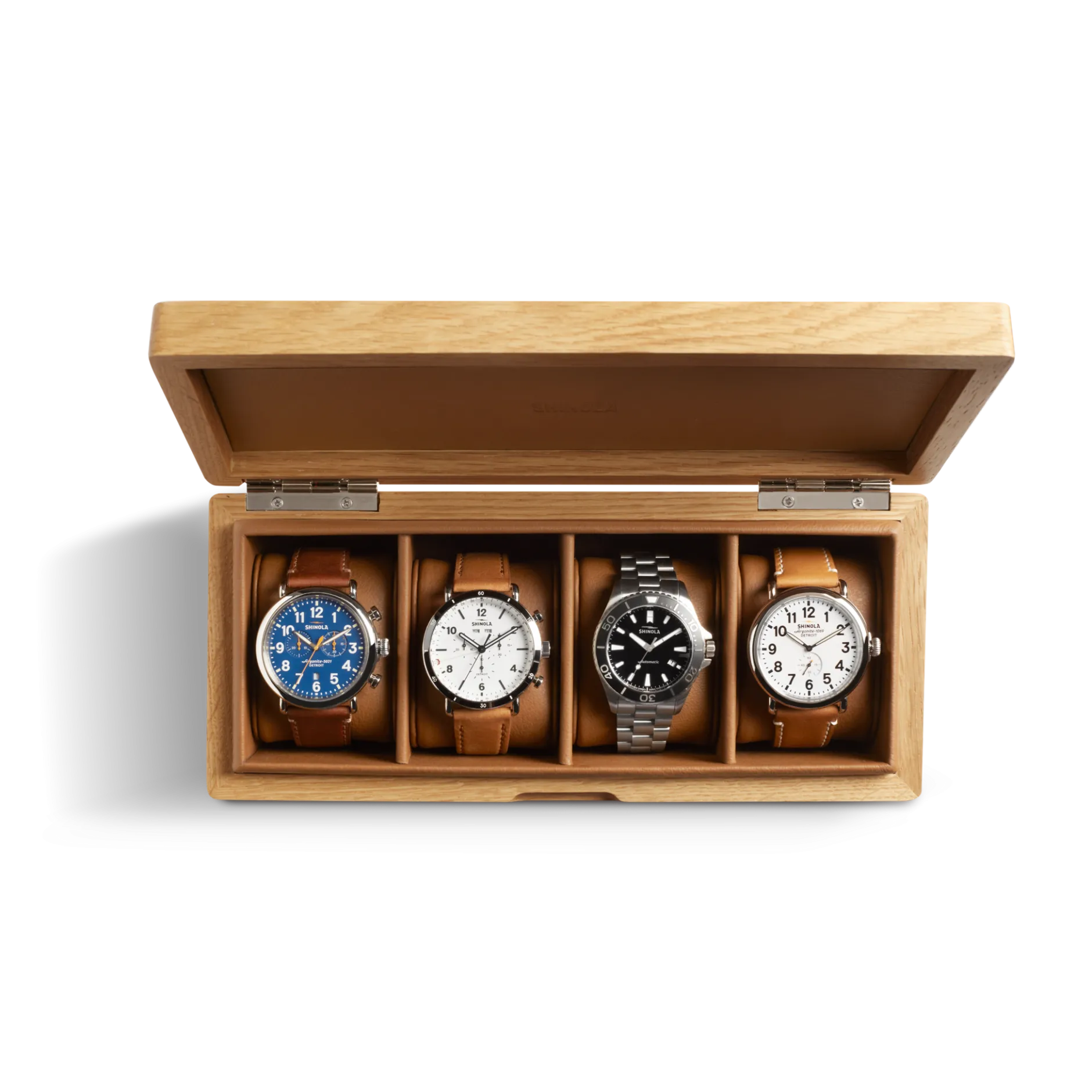 Discount Shinola 4 Slot Watch Box Oak / Tan